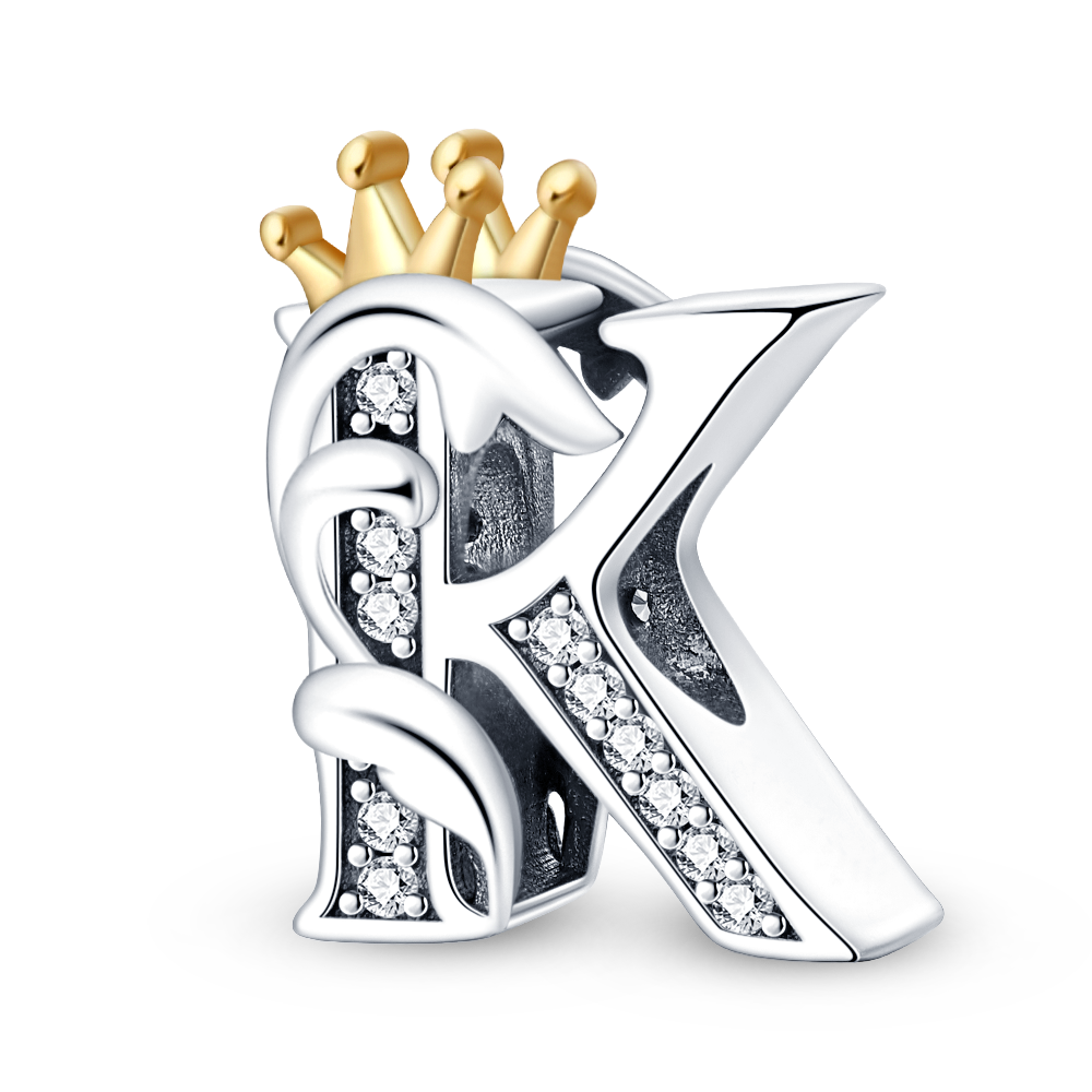 925 Sterling Silver Letters Alphabet Crown Charms