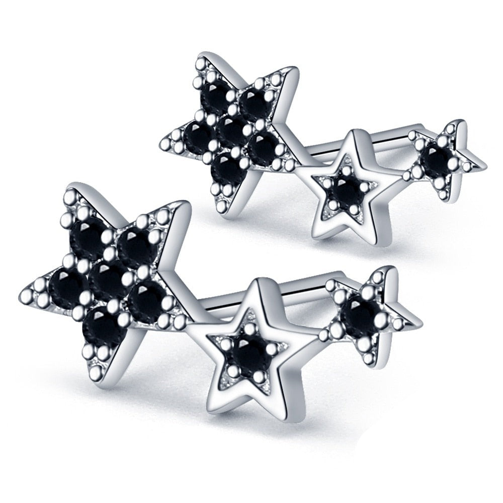 925 Sterling Silver Black Star Earrings