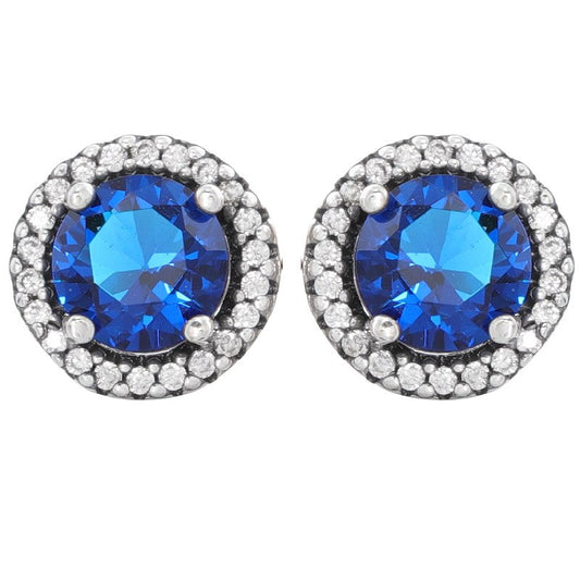 925 Sterling Silver Round Blue Earrings