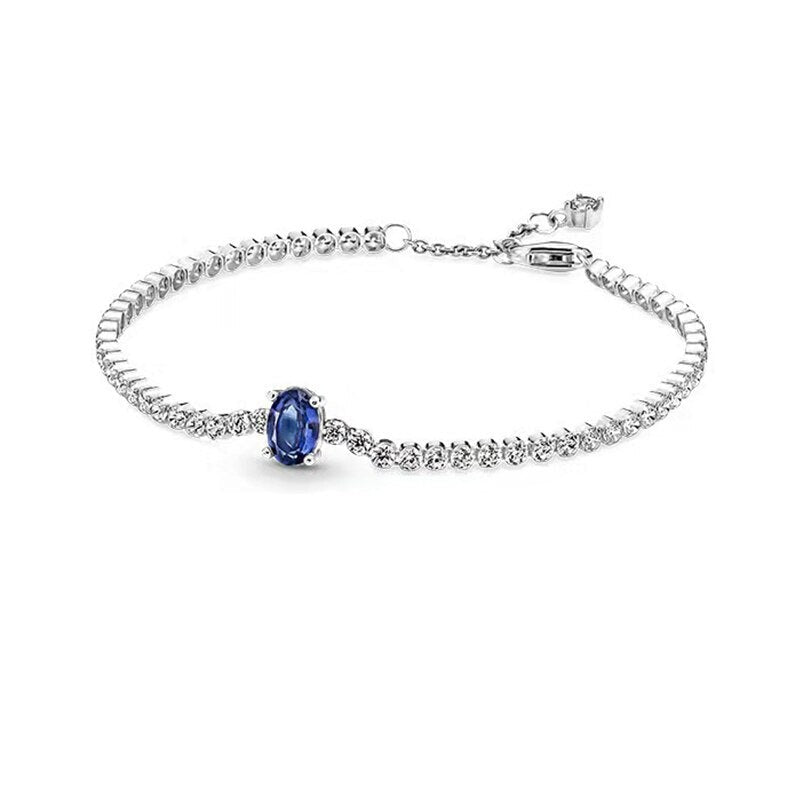 925 Sterling Silver Shiny Blue Zircon Ring Bracelet Necklace Earrings Charm