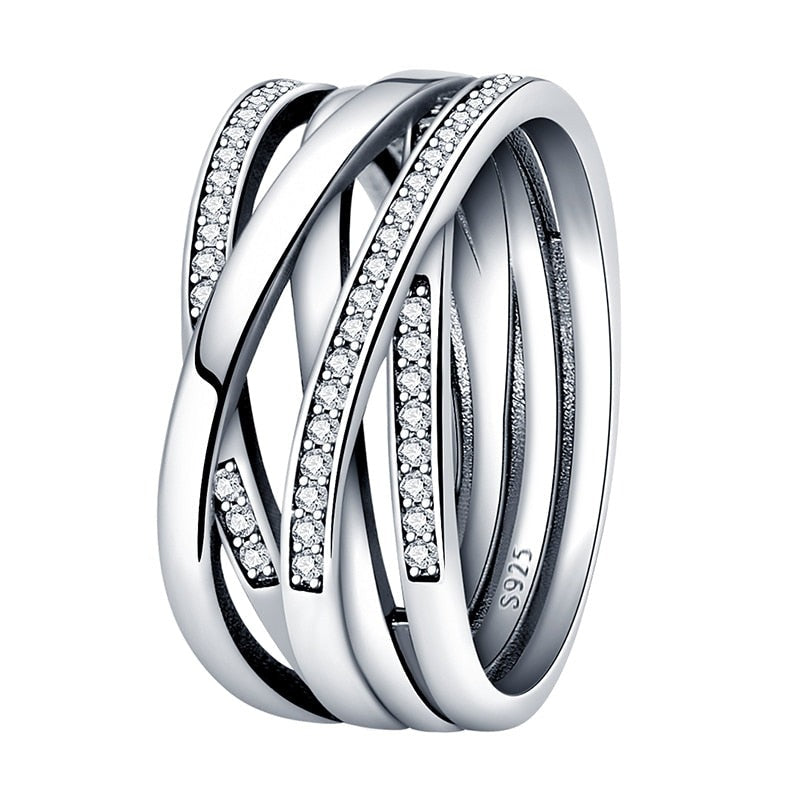 925 Sterling Silver Multi Band Ring With Cubic Zirconia