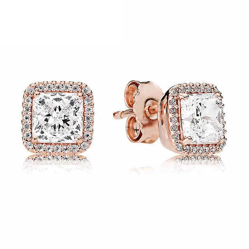 925 Sterling Silver Sparkling Square Stud Earrings