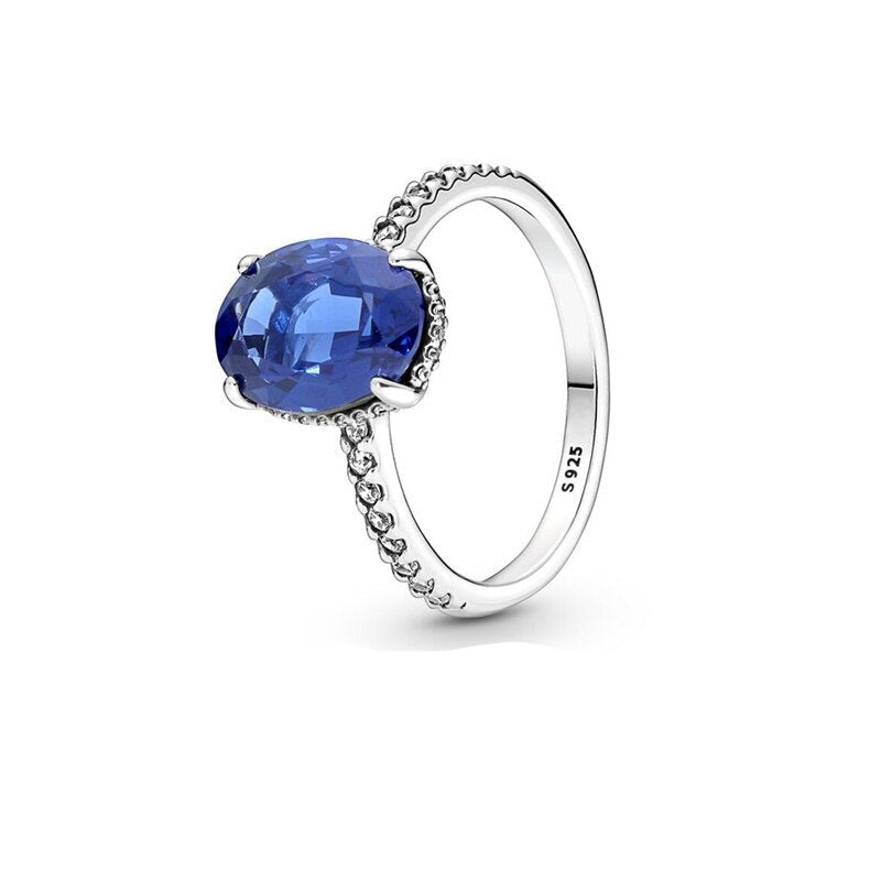 925 Sterling Silver Shiny Blue Zircon Ring Bracelet Necklace Earrings Charm