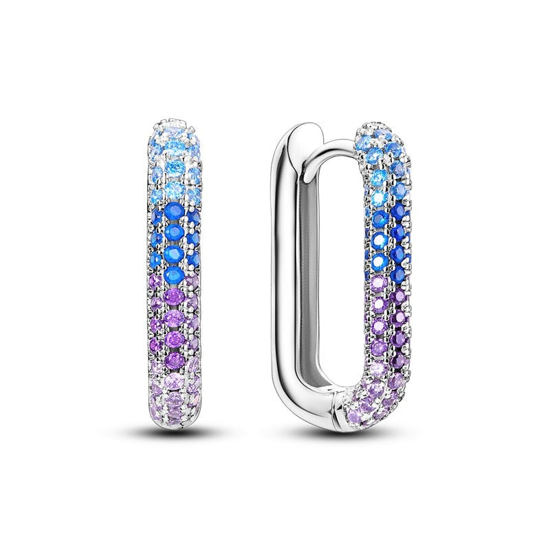 925 Sterling Silver Blue And Purple Pave Earrings