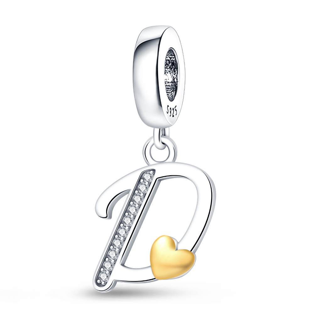925 Sterling Dangle Alphabet Heart Charms