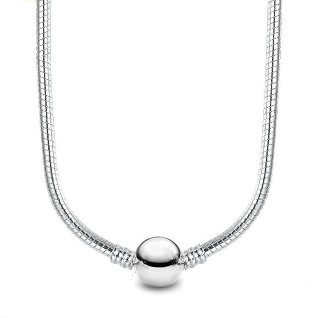 925 Sterling Silver Ball Lock Charm Necklace