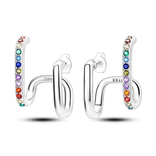 925 Sterling Silver Double Cuff Multi-coloured Earrings