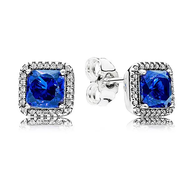 925 Sterling Silver Sparkling Square Stud Earrings