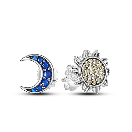 925 Sterling Silver Moon And Star Pave Earrings