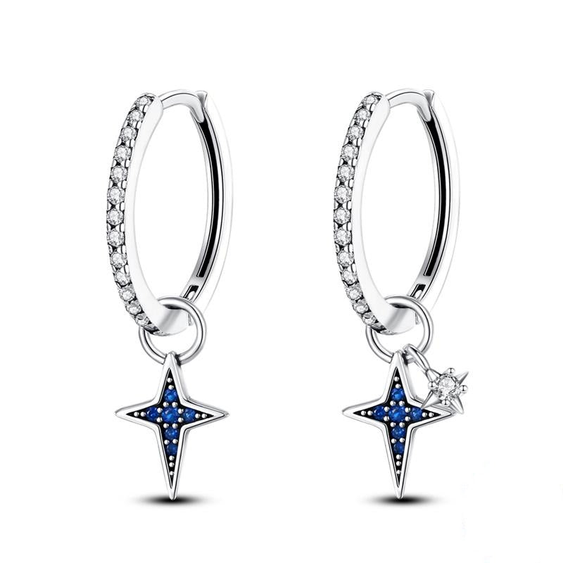 925 Sterling Silver Blue Dangle Star Earrings