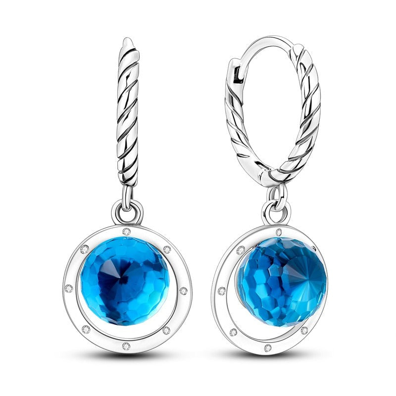 925 Sterling Silver Blue Gem Dangle Earrings