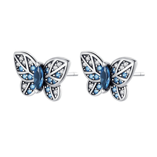 925 Sterling Silver Blue Butterfly Earrings