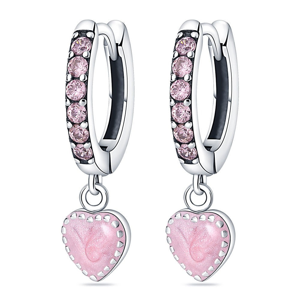 925 Sterling Silver Pink Dangle Earrings