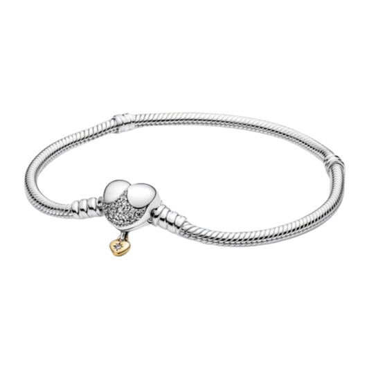 925 Sterling Silver Heart Dangle Snake Chain Bracelet