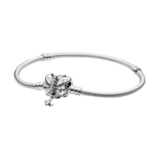 925 Sterling Silver Butterfly Dangle Lock Snake Chain Bracelet
