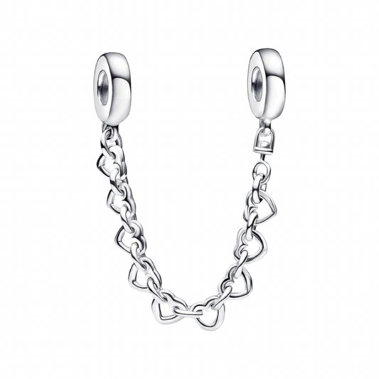 925 Sterling Silver Linked Hearts Safety Chain