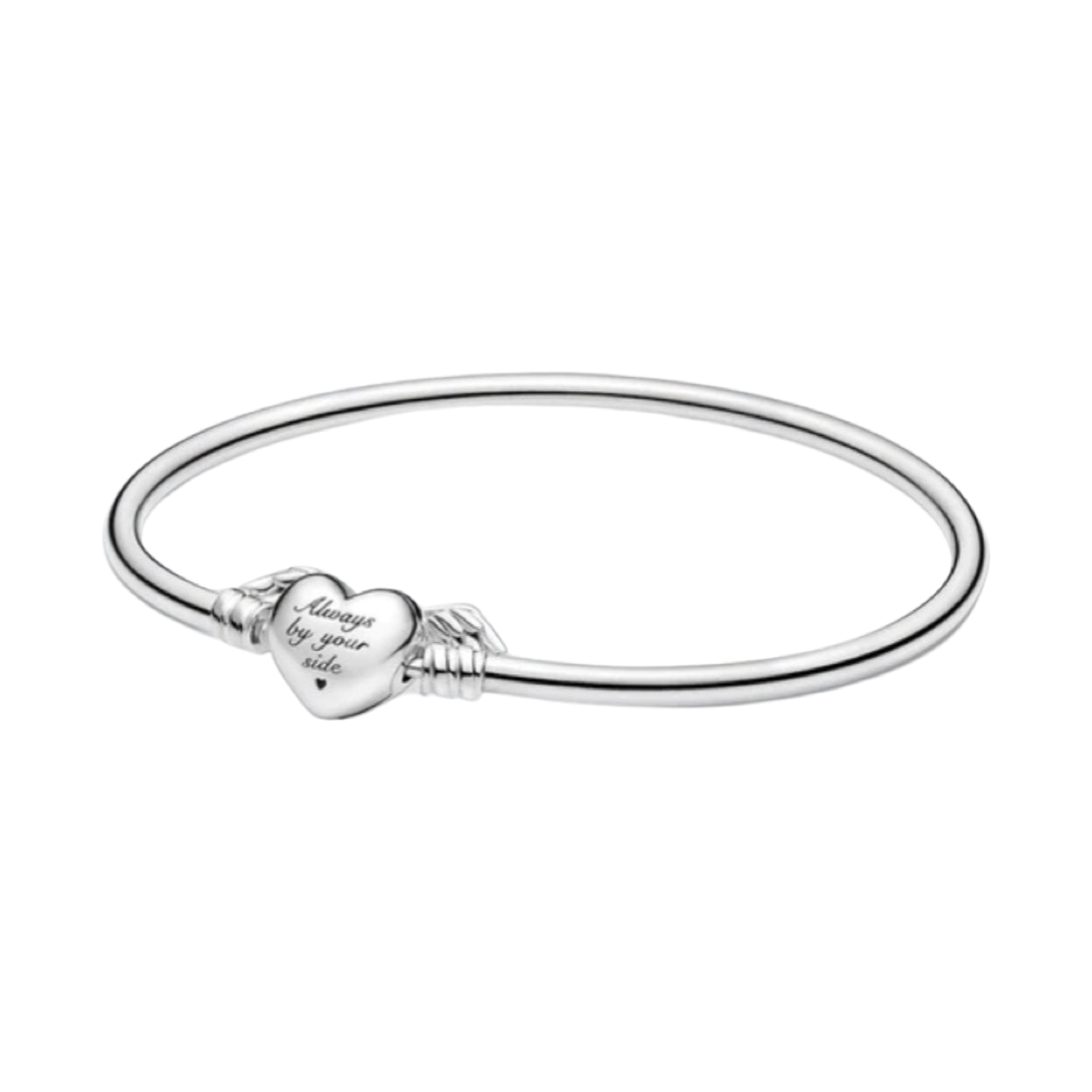 925 Sterling Silver Always By Your Side Angel Heart Lock Bangle