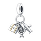 925 Sterling Silver Airplane, Globe & Suitcase Dangle Charm