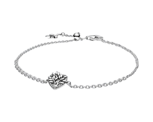 925 Sterling Silver Heart Family Tree Chain Bracelet