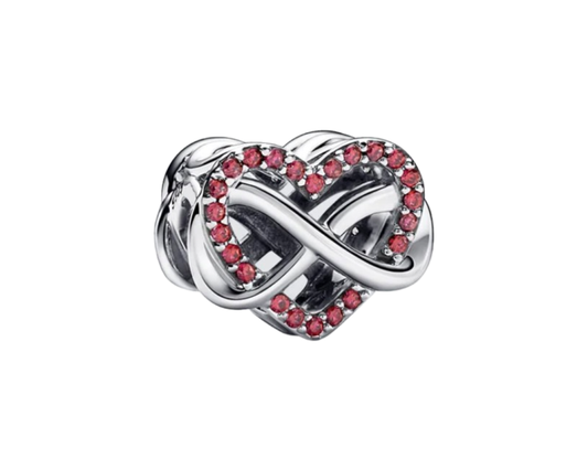 925 Sterling Silver Infinity Red Heart Charm