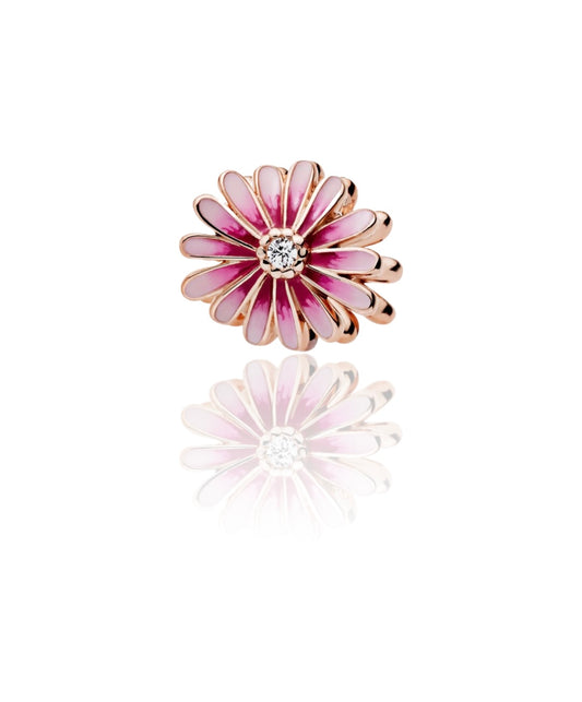 14k Rose Gold Plated 925 Sterling Silver Pink Daisy Flower Charm