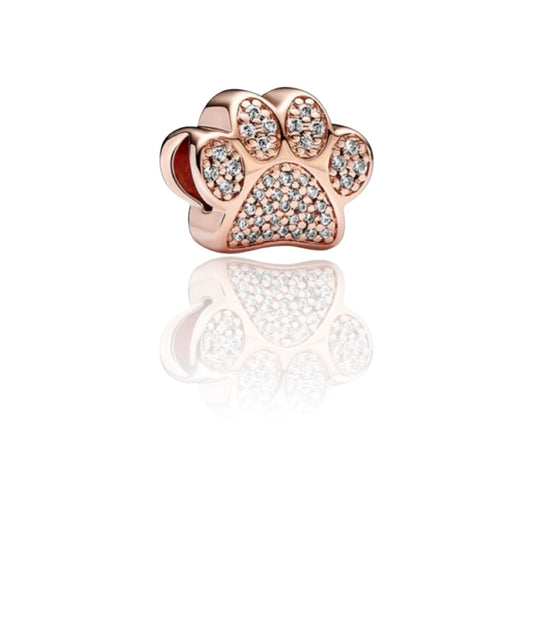 14k Rose Gold 925 Sterling Silver Plated  Paw Print Charm
