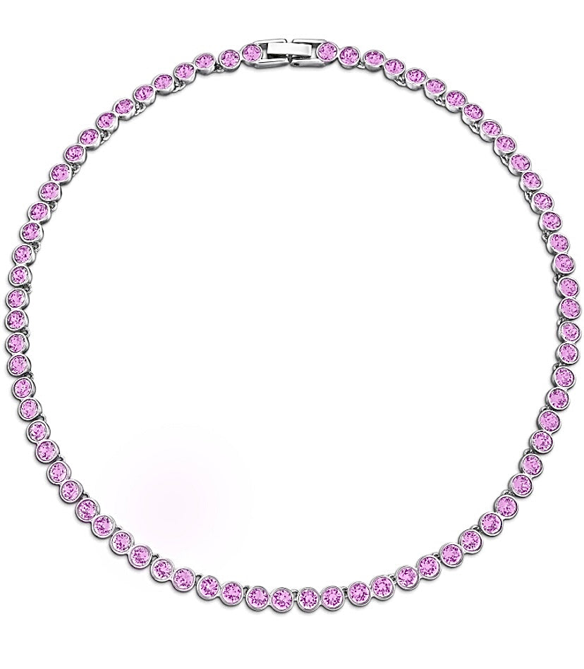 925 Sterling Silver Pink Tennis Necklace