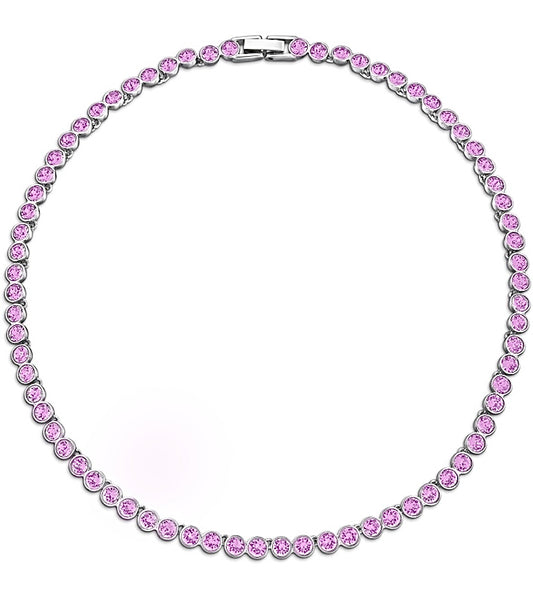 925 Sterling Silver Pink Tennis Necklace