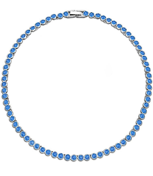 925 Sterling Silver  Blue Tennis Necklace