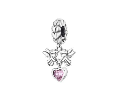 925 Sterling Silver Pink Stone Angel Dangle Charm