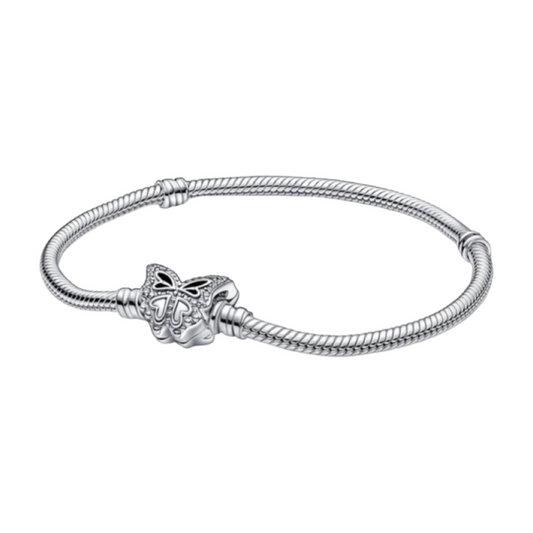 925 Sterling Silver Butterfly Lock Snake Chain Bracelet