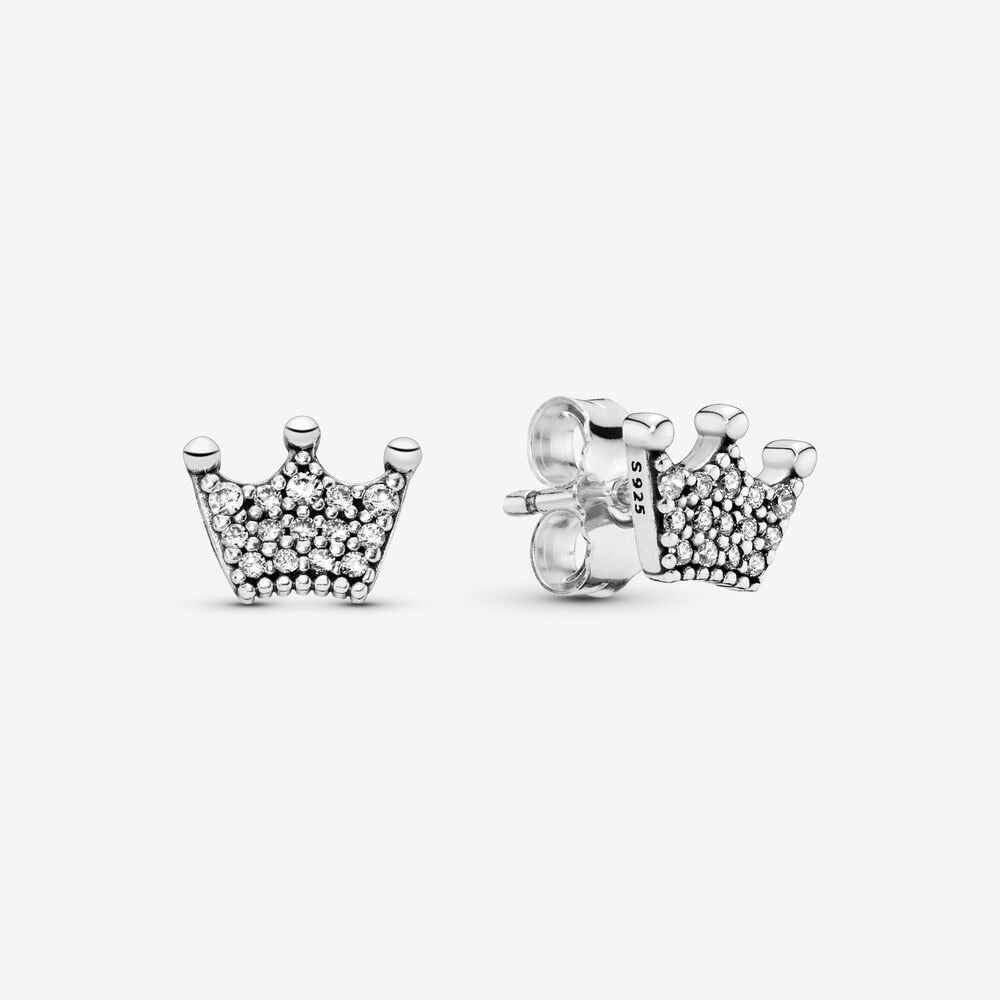 925 Sterling Silver Pave Crown Stud Earrings