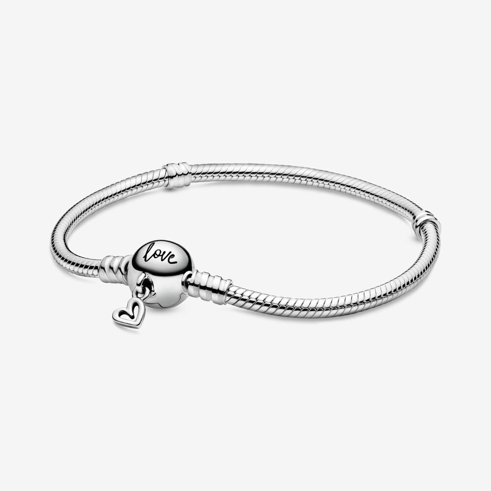 925 Sterling Silver Love Dangle Lock Snake Chain Bracelet