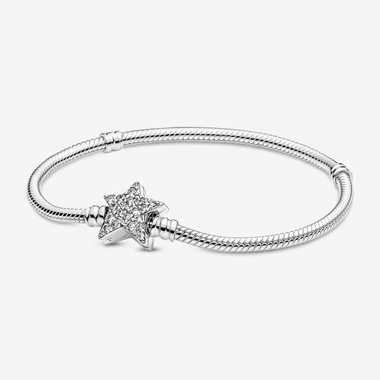 925 Sterling Silver Star Lock Snake Chain Bracelet