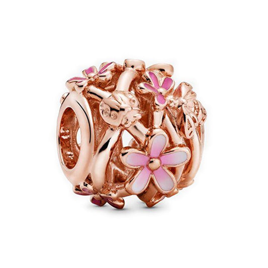 14k Rose Gold Plated 925 Sterling Silver Pink Flower Charm