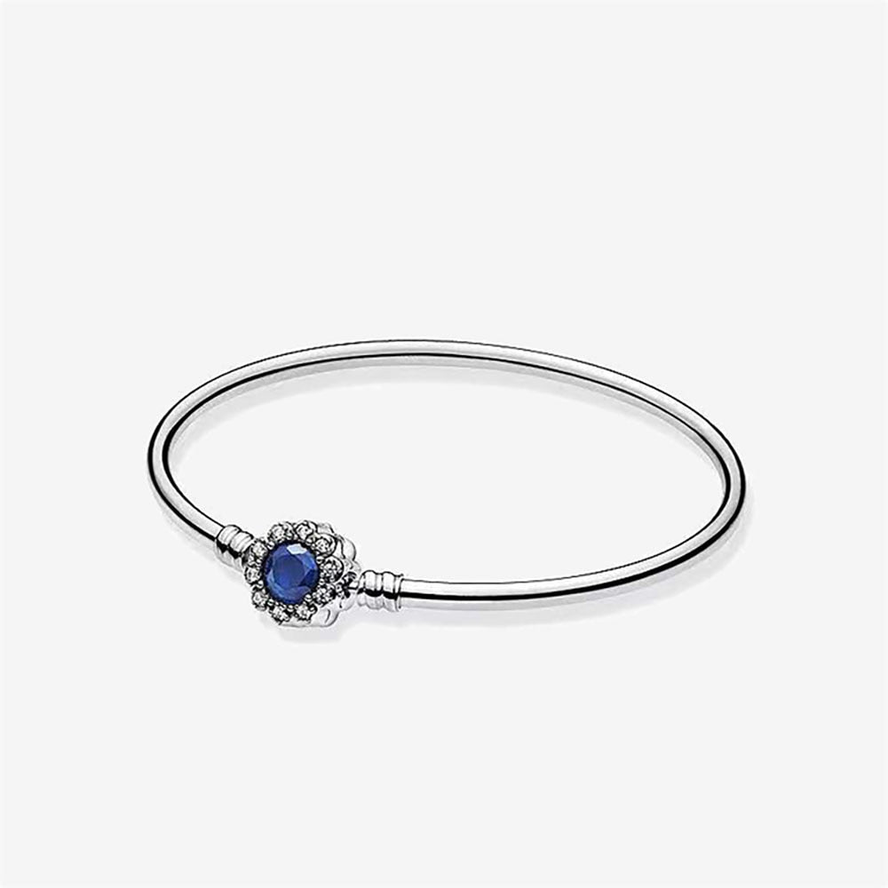 925 Sterling Silver Blue Stone Cluster Bangle