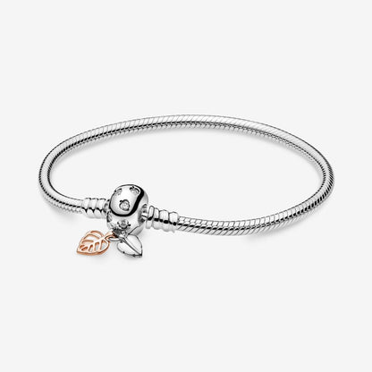 925 Sterling Silver Leaf Dangle Snake Chain Bracelet