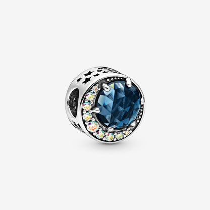 925 Sterling Silver Moon and Blue Gem Charm