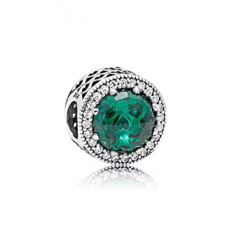 925 Sterling Silver Sparkling Emerald Colour Charm
