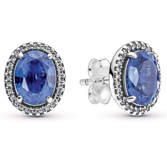 925 Sterling Silver Elegant Blue Stone Centre Earrings