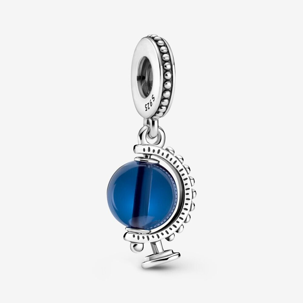 925 Sterling Silver Blue Globe Dangle Charm