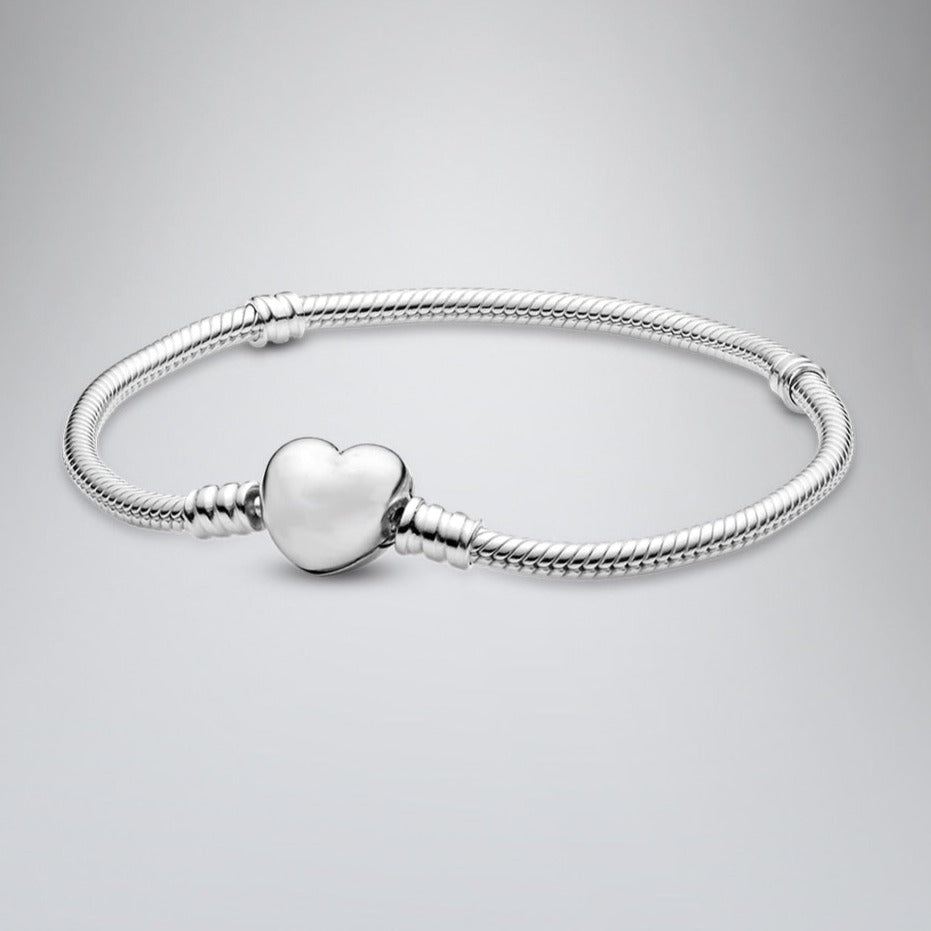 925 Sterling Silver Heart Clasp Snake Chain Bracelet