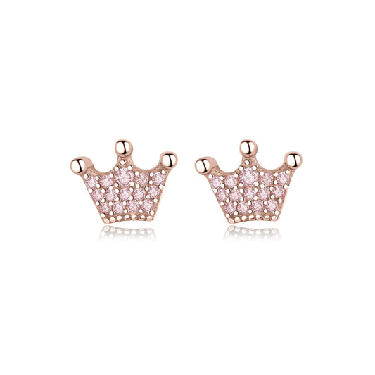 14k Rose Gold-Plated 925 Sterling Silver Pink Crown Stud Earrings