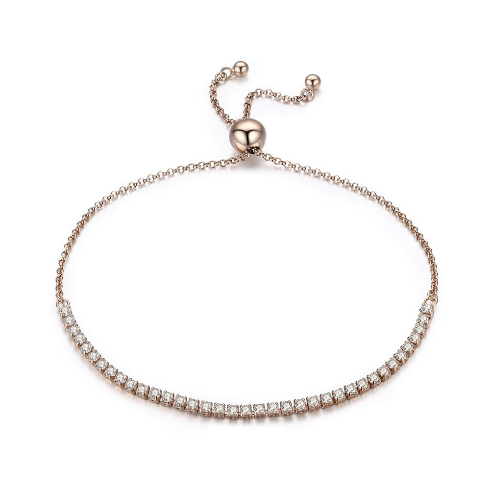 925 Sterling Silver 14k Gold Plated Pink Clear Stone Adjustable Tennis Bracelet