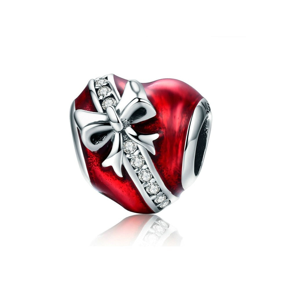 925 Sterling Silver Present Red Heart Charm