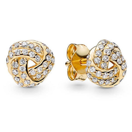 18k Gold Plated 925 Sterling Silver Pave Knot Stud Earrings