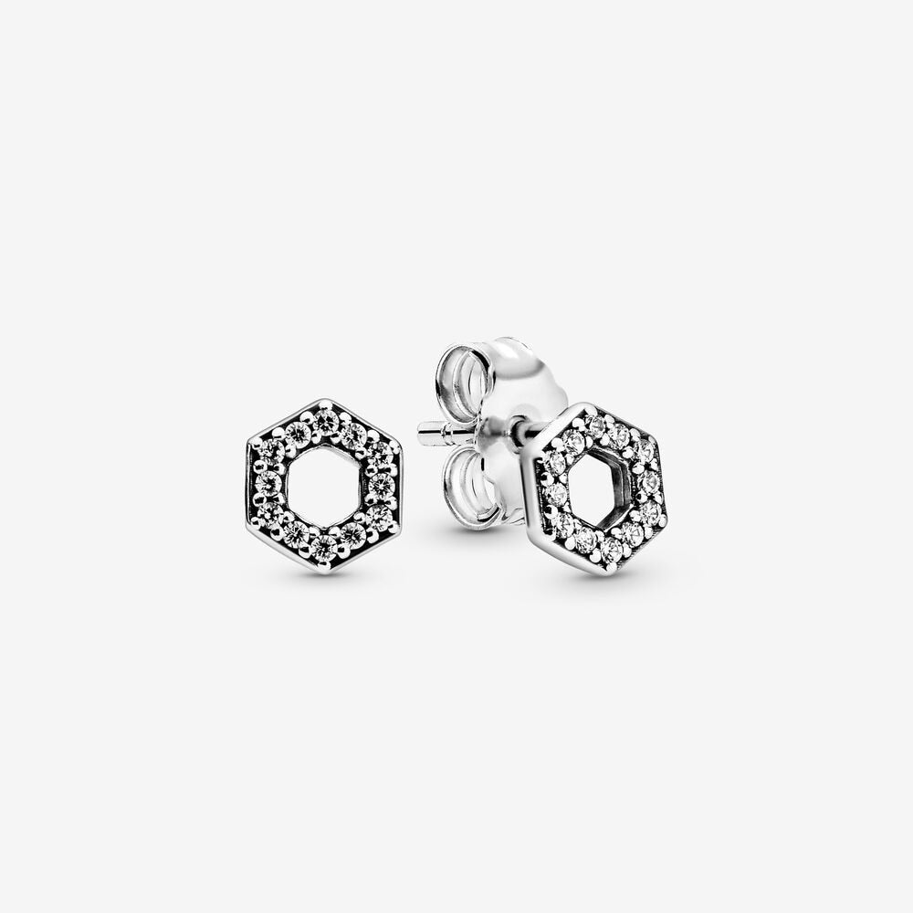 925 Sterling Silver Hexagon Stud Earrings