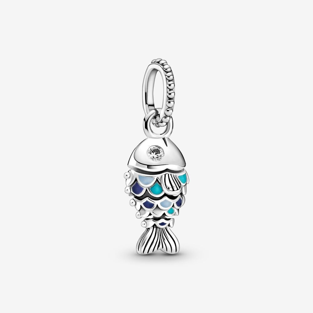 925 Sterling Silver Blue Scaled Fish Dangle Charm