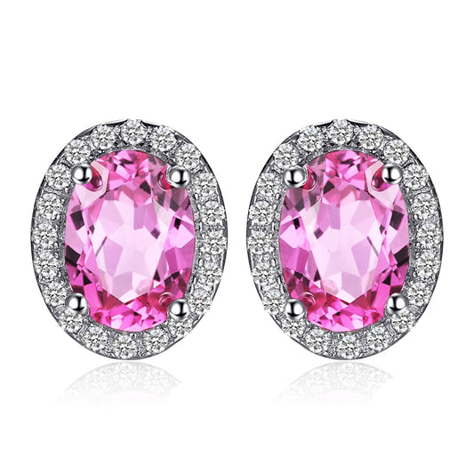 925 Sterling Silver Pink Oval Sapphire Stud Earrings