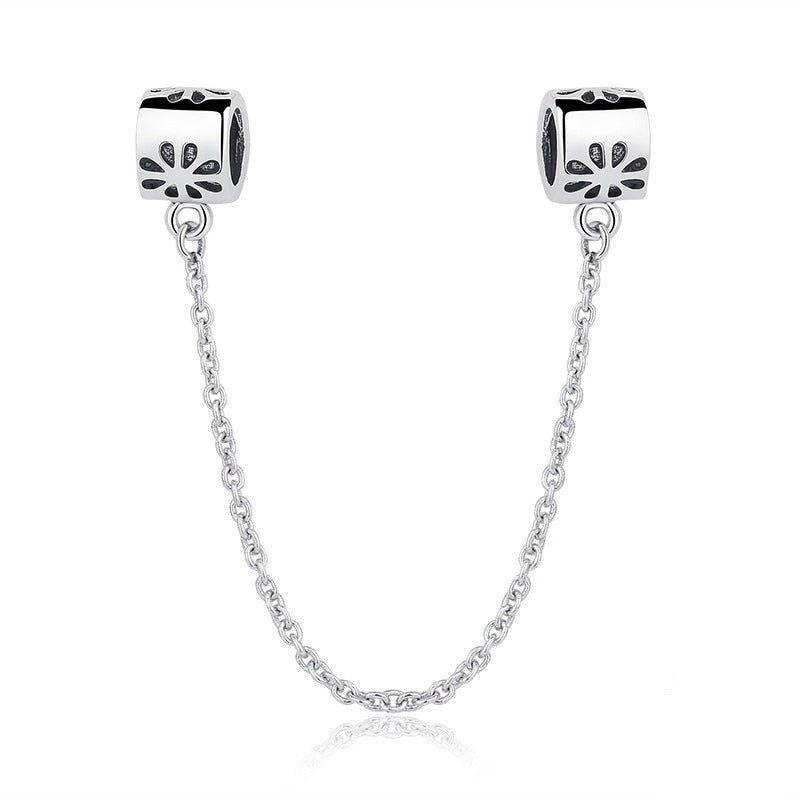 925 Sterling Silver Flower Safety Chain Charm